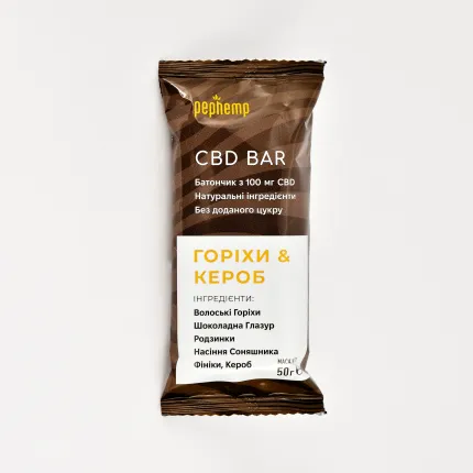 Батончик КБД BAR Горіхи & Кероб 50 г, 100 мг КБД