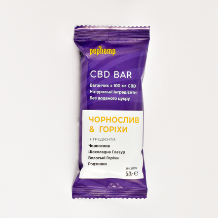 Батончик КБД BAR Чорнослив & Горіхи 50 г,100 мг КБД