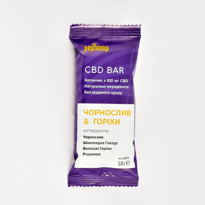 Батончик КБД BAR Чорнослив & Горіхи 50 г,100 мг КБД