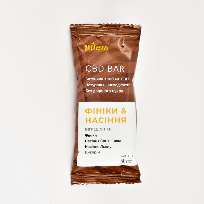 Батончик КБД BAR Фініки & Насіння 50 г, 100 мг КБД